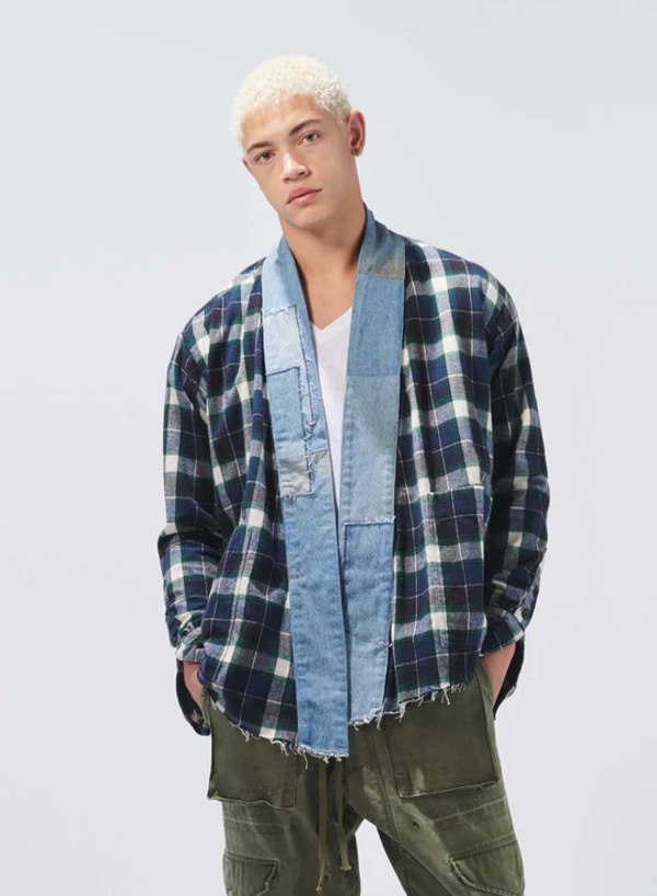 Greg Lauren Men Mixed Plaid Kimono Studio Jacket | Garmentory