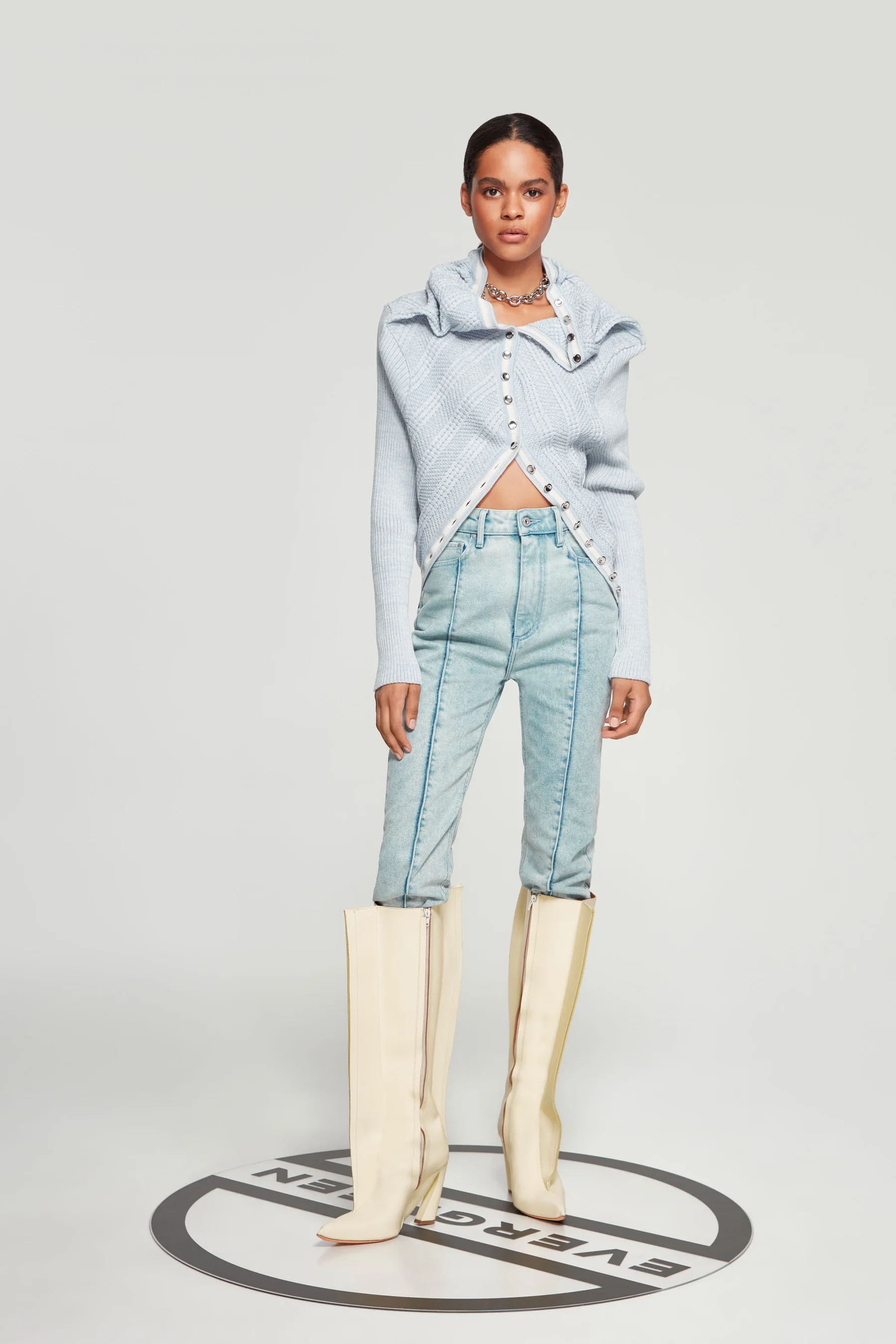 Y/project Classic Ruffle Necklace Cardigan - Light Blue | Garmentory