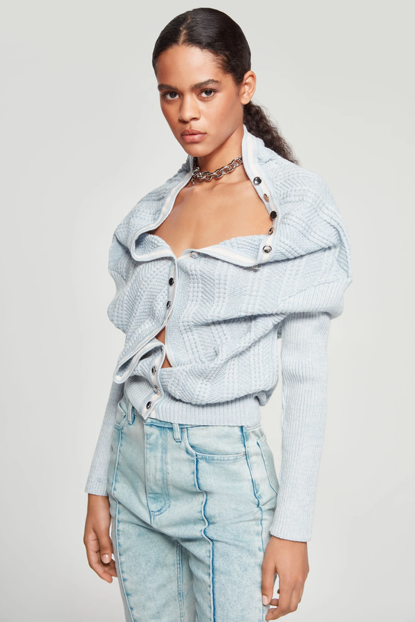 トップス yproject CLASSIC CARDIGAN Y/project Classic Ruffle Necklace Cardigan - Light Blue | Garmentory