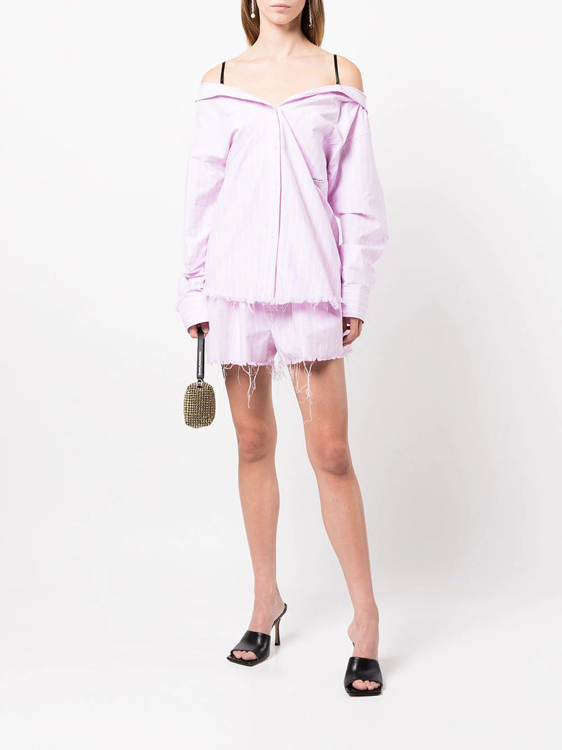 T By Alexander Wang Off Shoulder Boyfriend Shirt W/Charm Bra