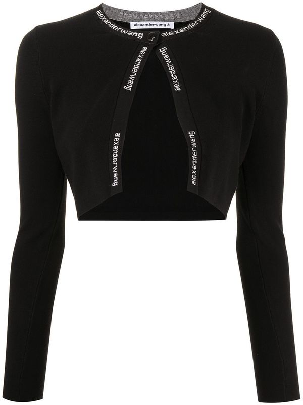 T By Alexander Wang Cropped Bodycon Cardigan W/ Logo Jacquard
