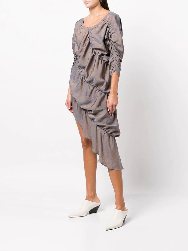 women's asymmetrical pleated dress Olympia Asymmetrical Pleated Maxi Dress S / Pearl
