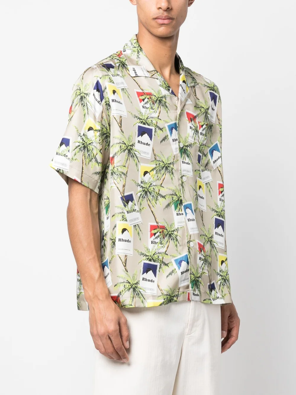 RHUDE Cigarette Print Button Up Shirt - Taupe/Multi