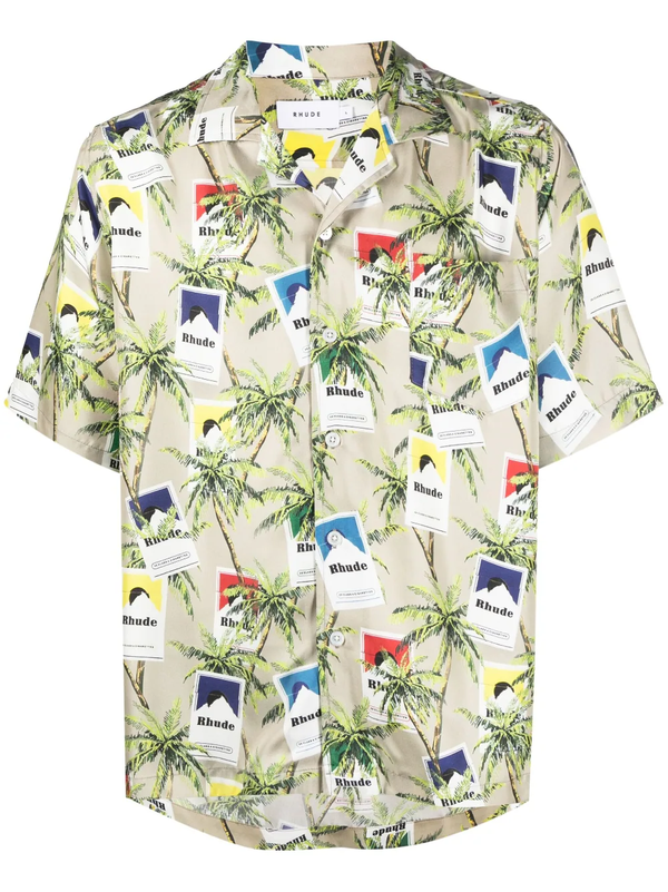 cigarette button up shirt RHUDE Cigarette Print Button Up Shirt - Taupe/Multi