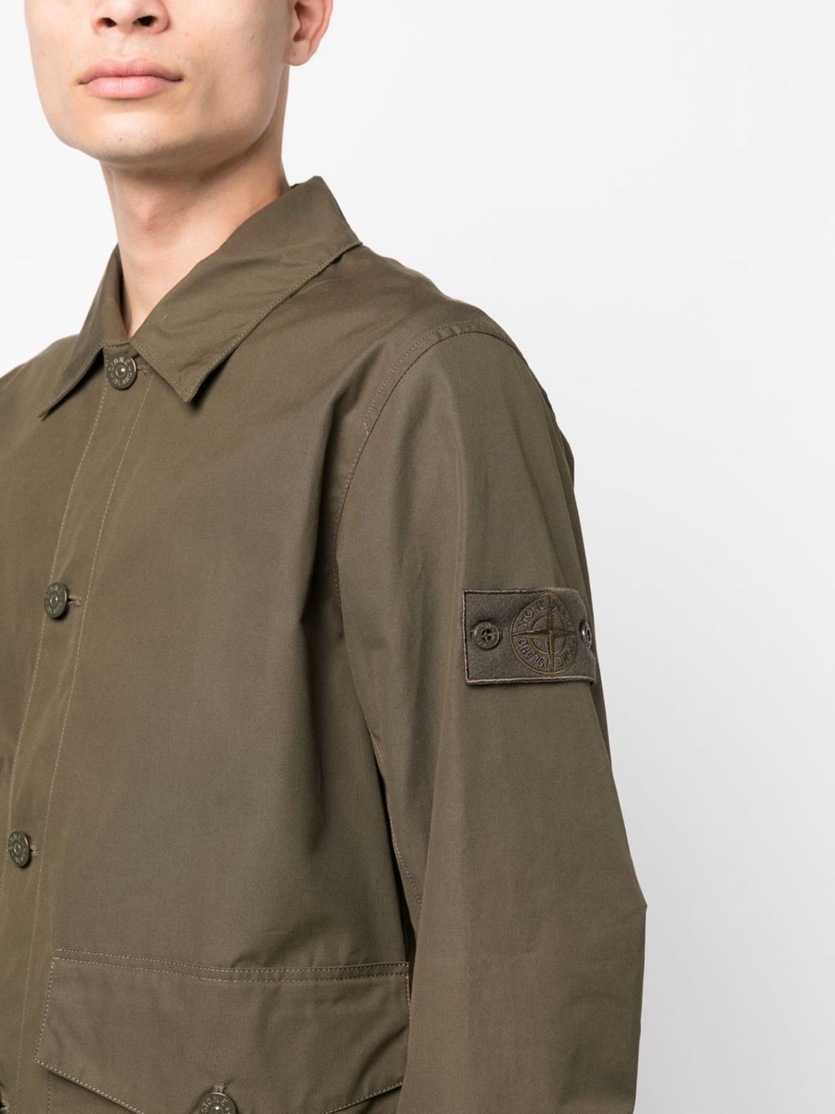 Khaki Stone Island Ghost Piece Satin Overshirt Stone Island Lined