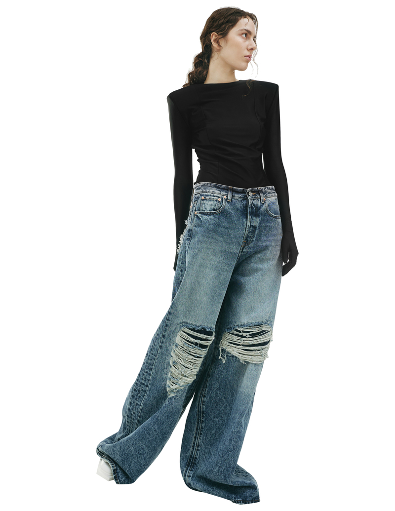 Vetements Distressed Wide Leg Jeans - Blue | Garmentory