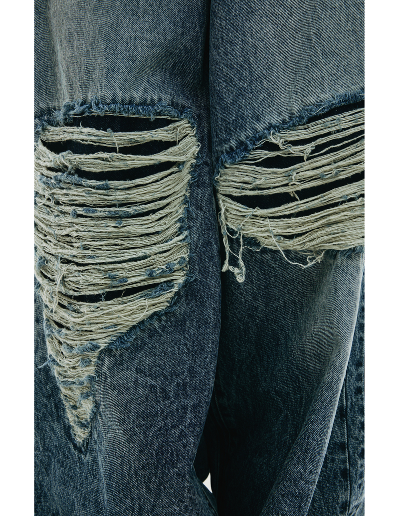 パンツ vetements 23ss wide distressed denim Vetements Distressed Wide Leg Jeans - Blue | Garmentory