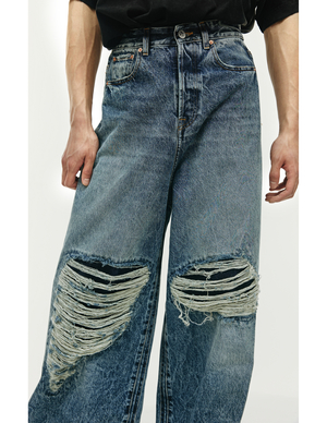Vetements Distressed Wide leg Jeans - Blue | Garmentory
