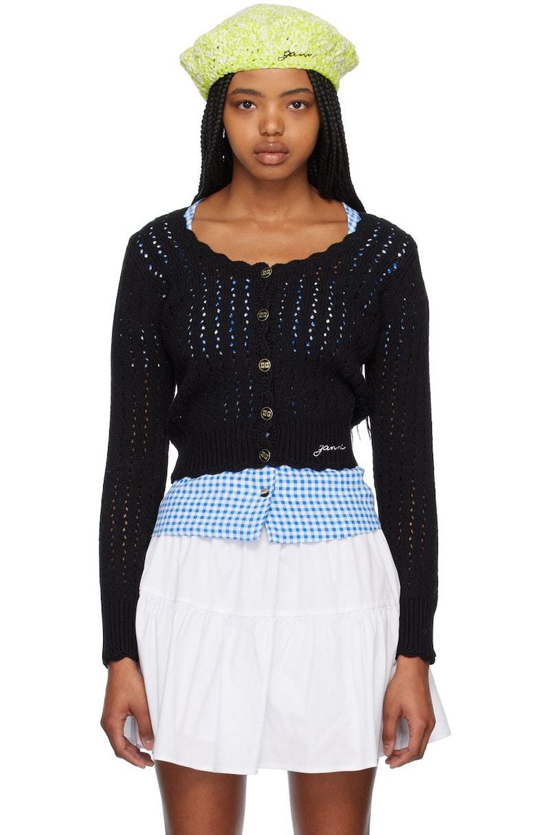 GANNI Open Knit Cardigan Black Garmentory
