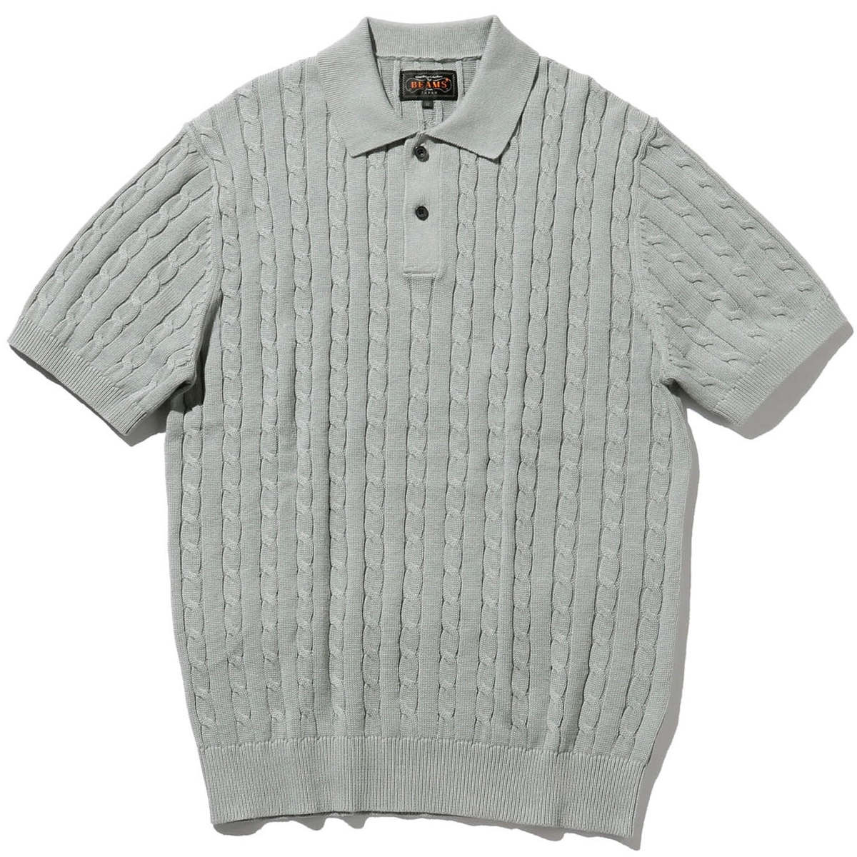 【BEAMS】Knit Polo Cable　ICE BLUE L BEAMS-PLUS-Knit-Polo-Cable-Ice