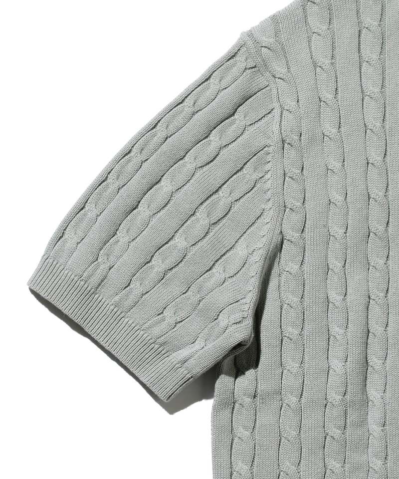 【BEAMS】Knit Polo Cable　ICE BLUE L Beams Plus Men's Cable Knit Polo Shirt in Ice Blue Beams Plus