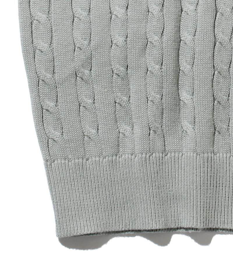 【BEAMS】Knit Polo Cable　ICE BLUE L BEAMS PLUS Knit Cable Polo - Ice Blue | Garmentory