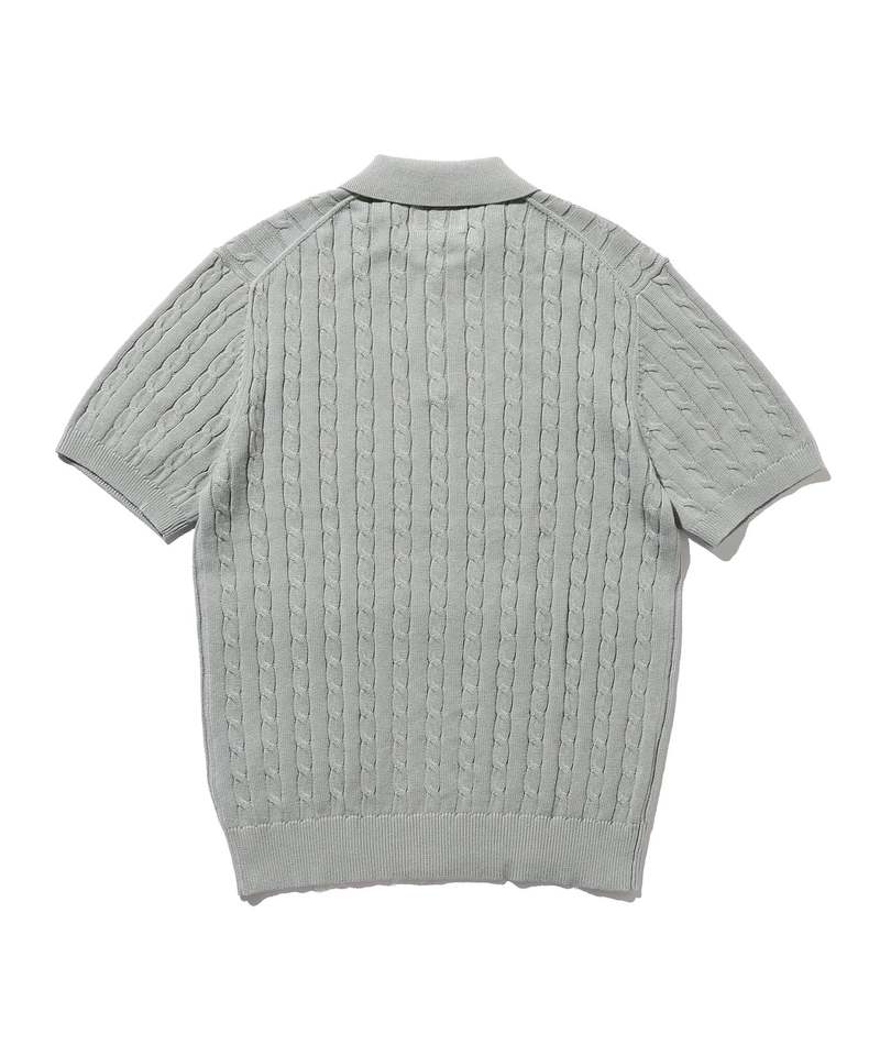 【BEAMS】Knit Polo Cable　ICE BLUE L BEAMS PLUS Knit Cable Polo - Ice Blue | Garmentory