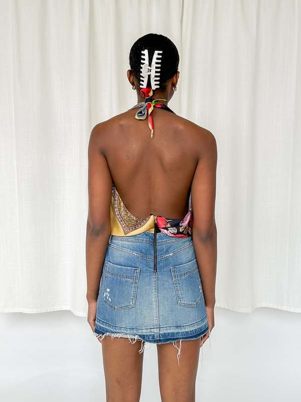 Dolce & Gabbana Silk Handkerchief Denim Mini Dress | Garmentory