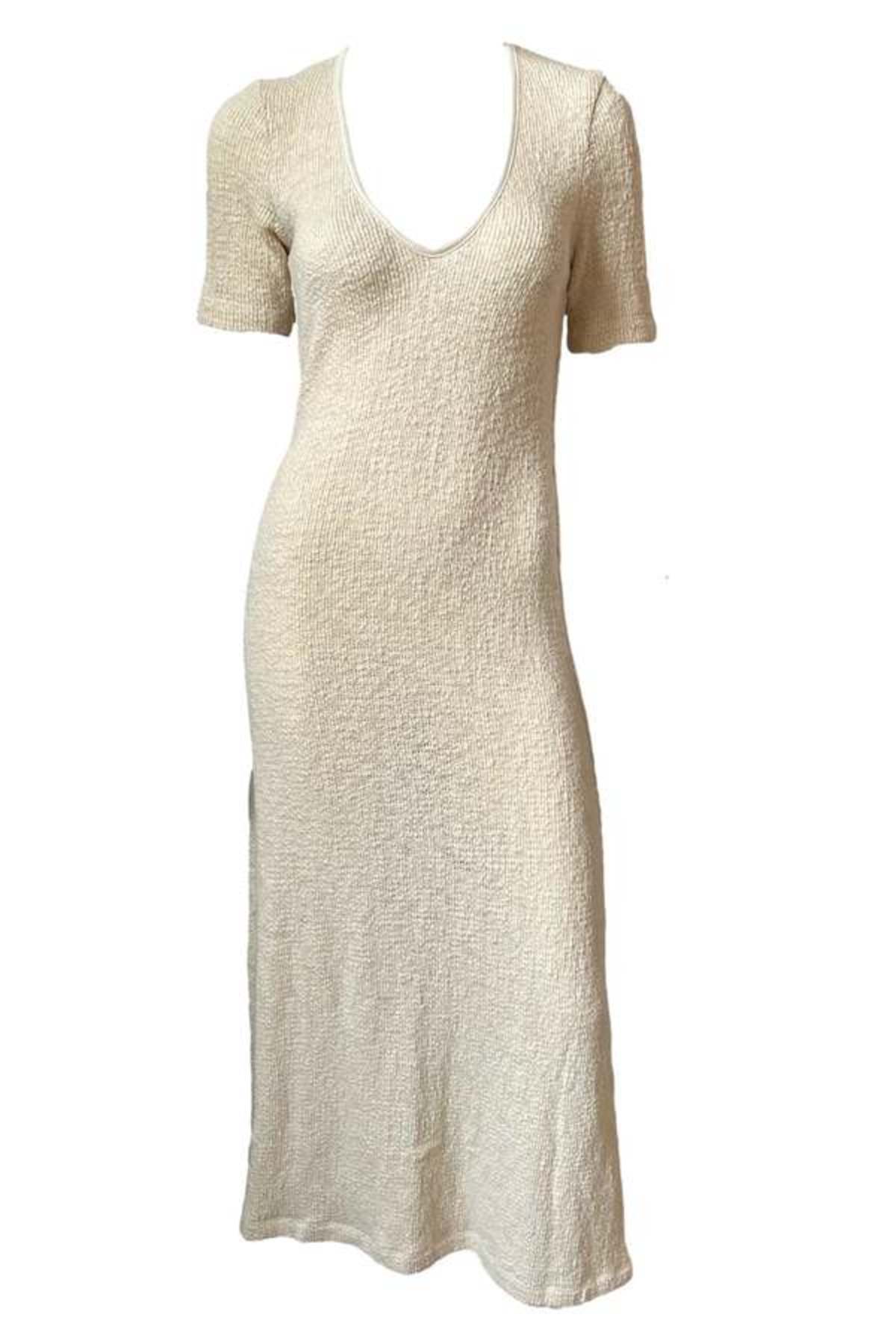 Enza Costa Slub Sweater Knit V Neck Dress - Undyed | Garmentory