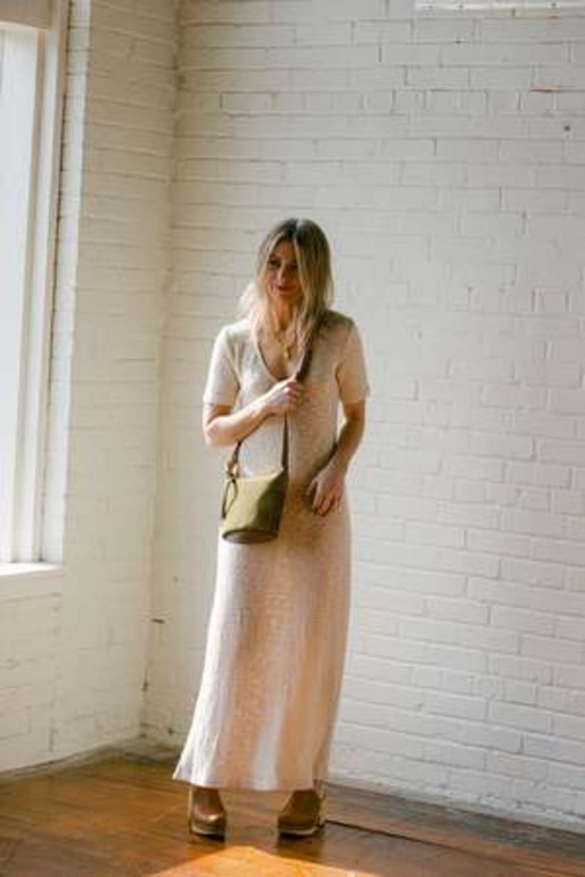 Enza Costa Slub Sweater Knit V Neck Dress - Undyed | Garmentory