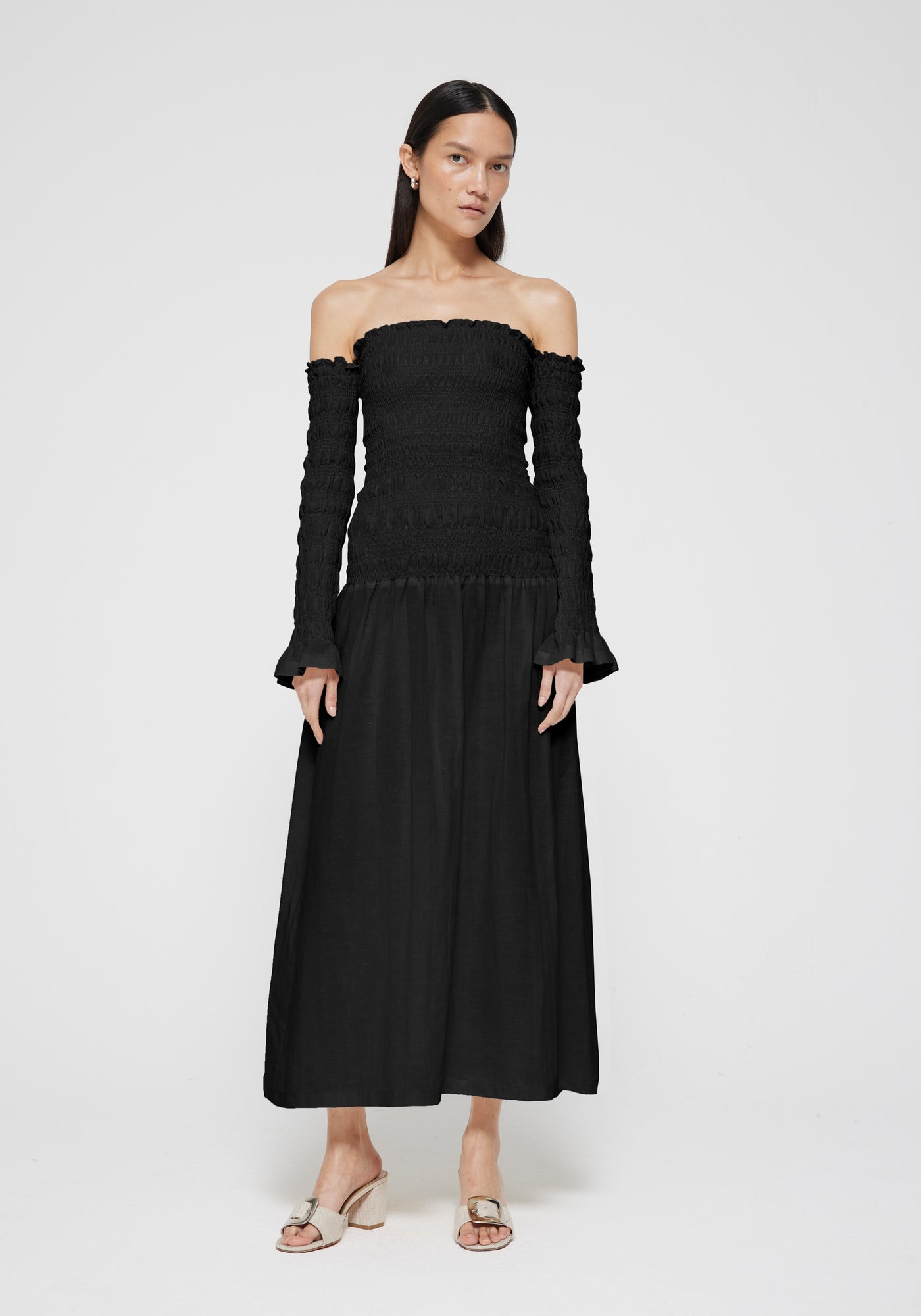 Rohe Smocked Off-shoulder Dress - Noir | Garmentory