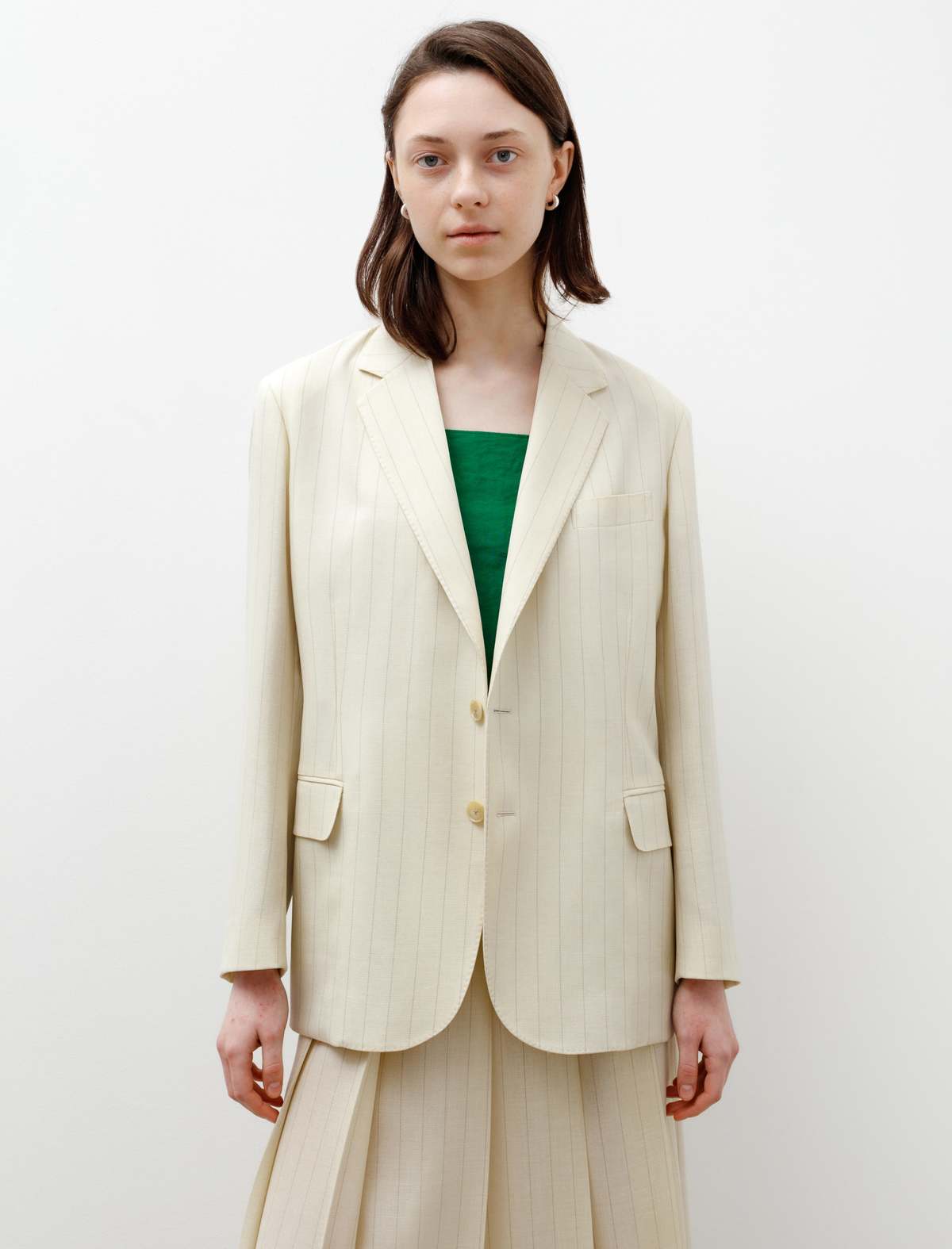Auralee Hard Twist Wool Panama Stripe Jacket - Ivory | Garmentory