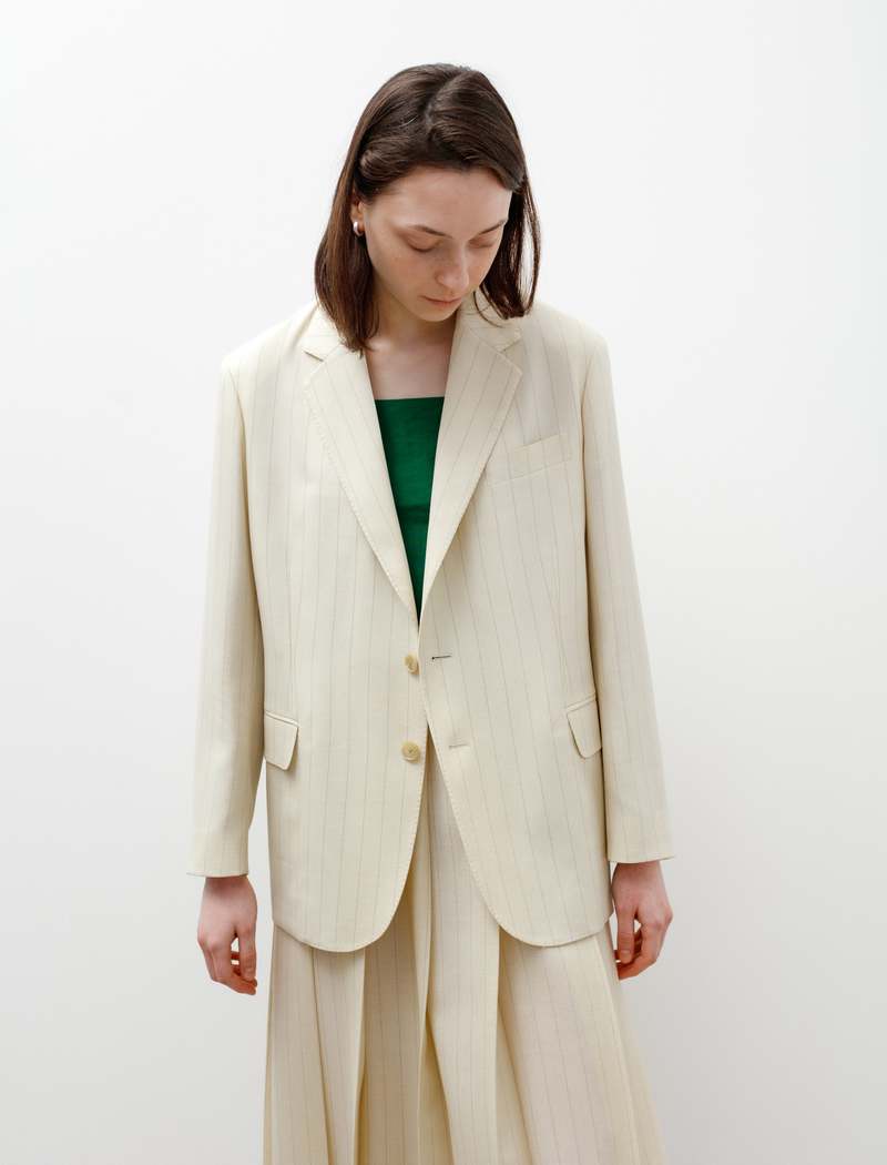 Auralee Hard Twist Wool Panama Stripe Jacket - Ivory | Garmentory