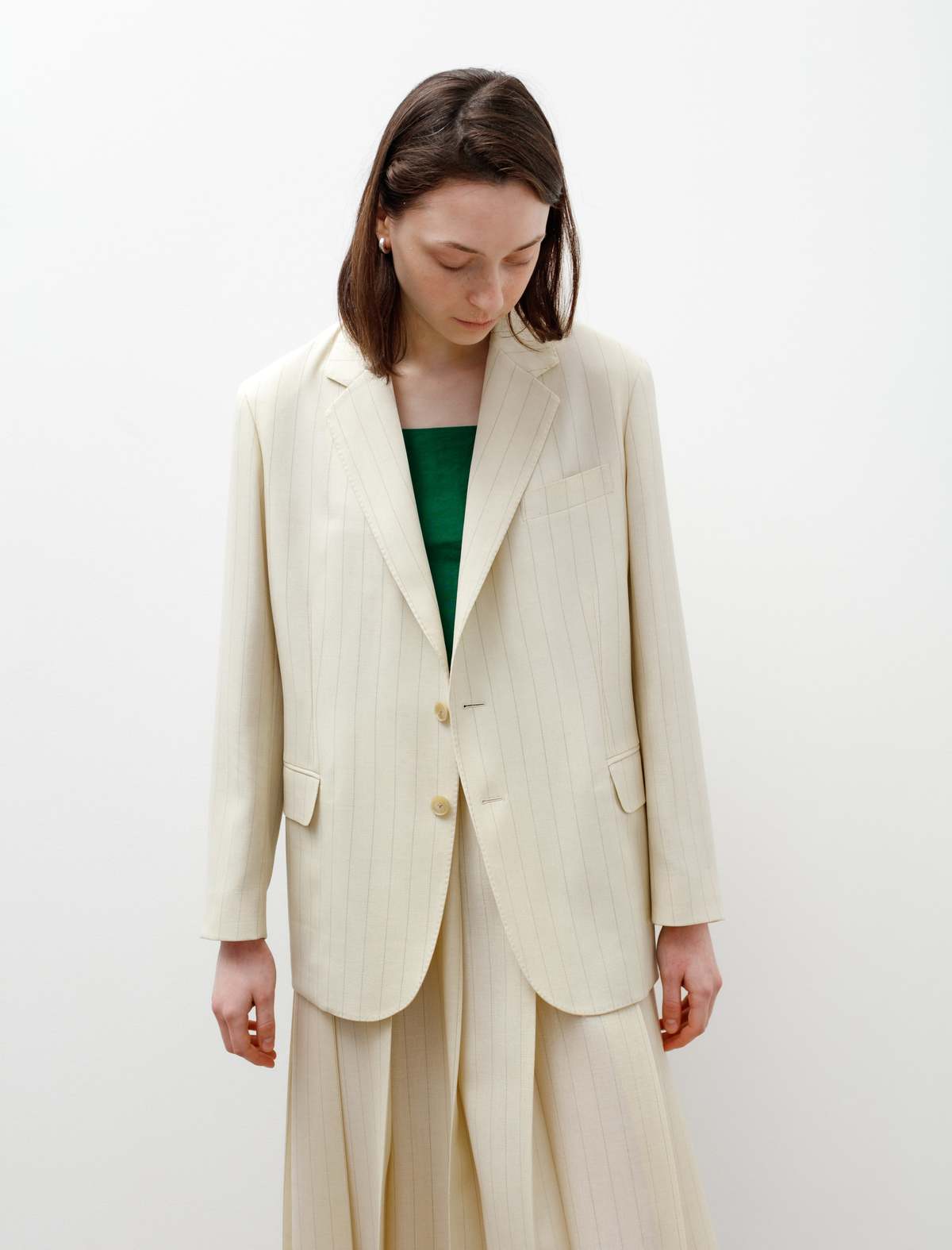 Auralee Hard Twist Wool Panama Stripe Jacket - Ivory | Garmentory