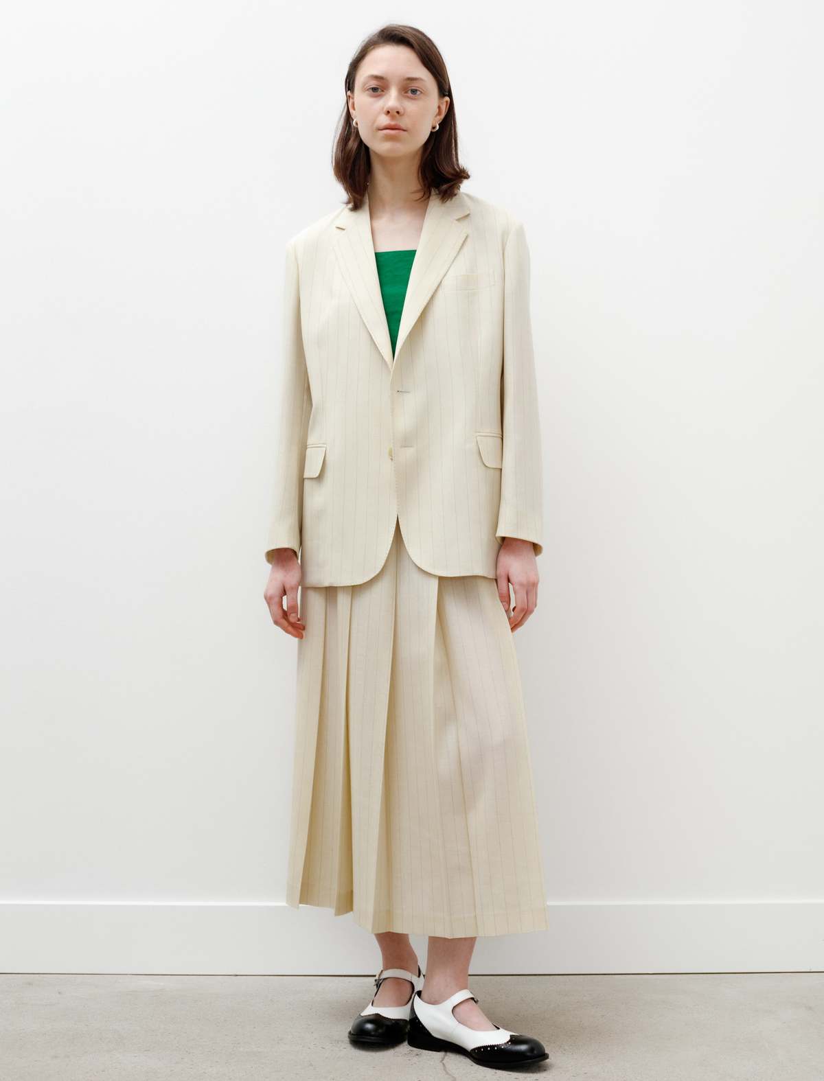 Auralee Hard Twist Wool Panama Stripe Jacket - Ivory | Garmentory