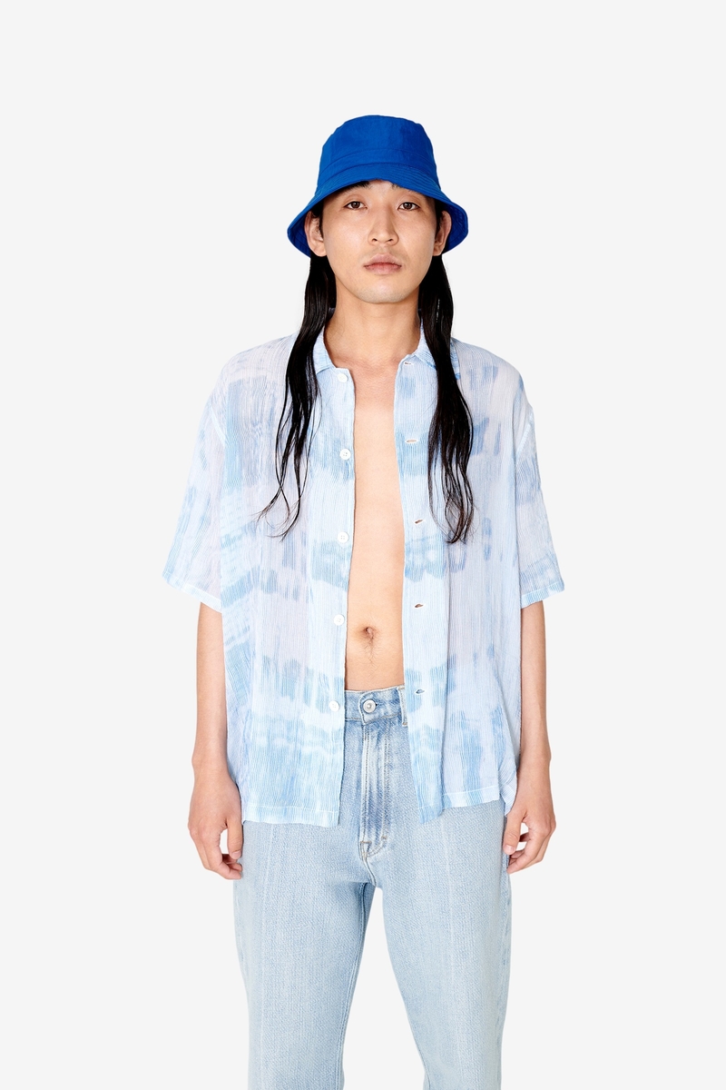 Our Legacy Shortsleeve Box Shirt - Blue Brush Stroke Print 