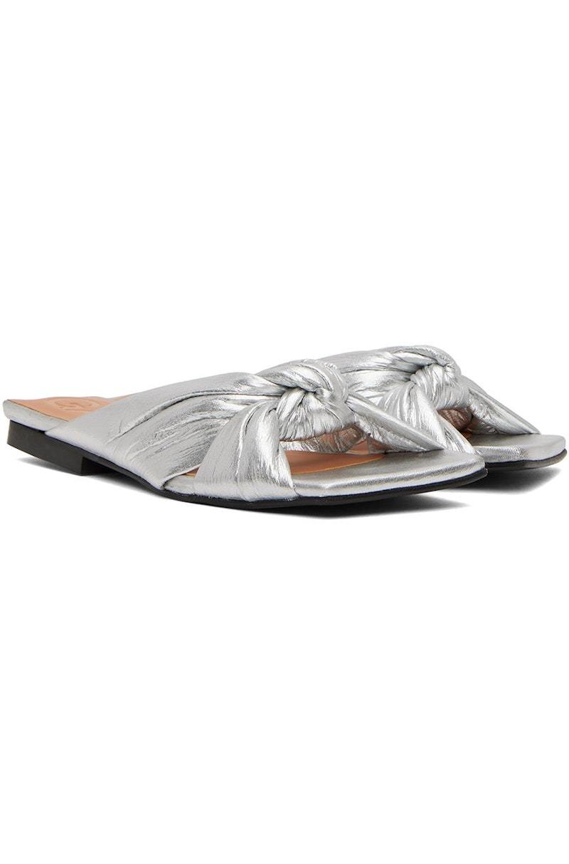 GANNI Silver Soft Knot Mules | Garmentory