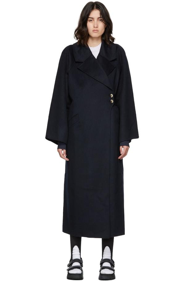 Ganni Recycled Wool Long Belted Coat | Garmentory