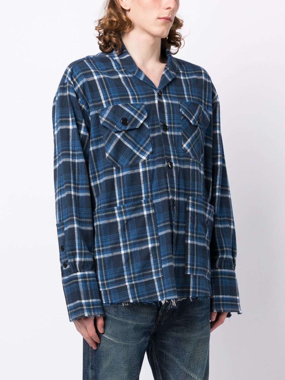 GREG LAUREN / グレッグローレン | GREEN PLAID SHAWL COLLAR BOXY / ウール デニム切替 オーバージャケット | 3 | グリーン/ブラック | メンズ GREG-LAUREN-MEN-PLAID-SHAWL-