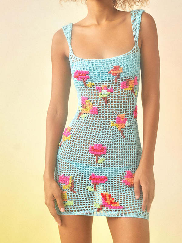 white christmas dresses Turquoise Crochet Dress – Solemar CR main image 0