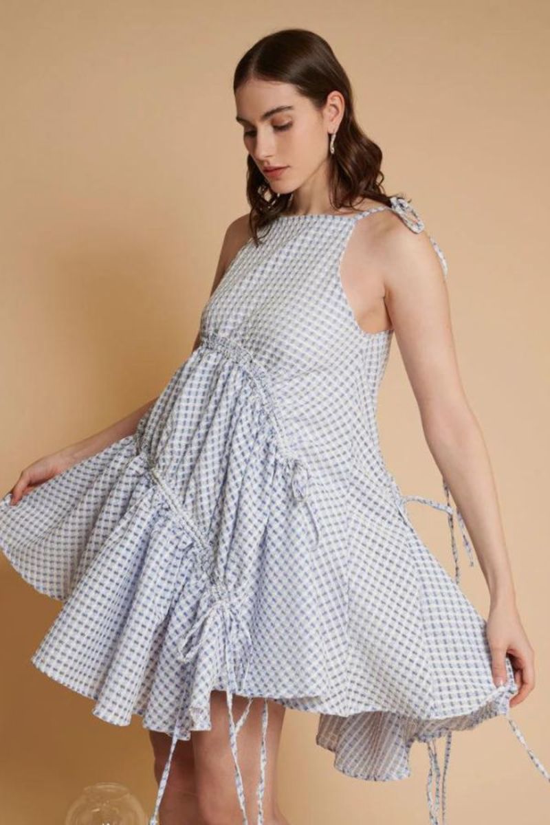 ワンピース SOOR PLOOM Orla Dress Gingham 8y Sister Jane Orla Gingham Ruched Dress - Blue/White | Garmentory