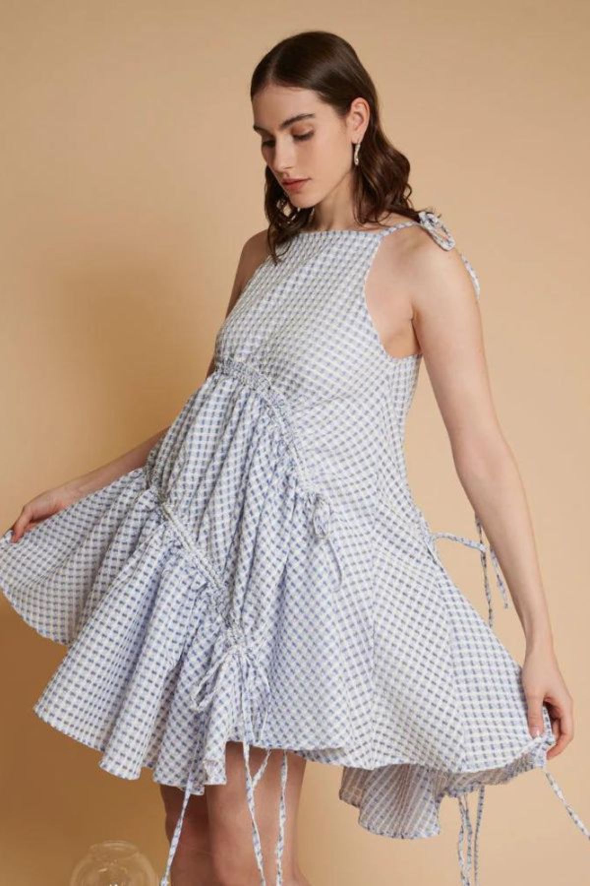 Sister Jane Orla Gingham Ruched Dress - Blue/White | Garmentory