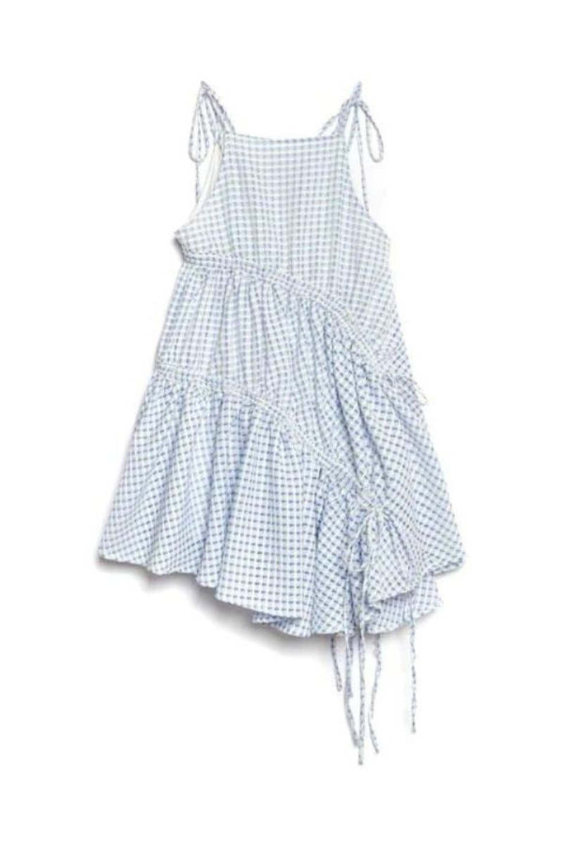 blue and white ruched dress Berrylush Women Blue & White Floral Ruched Mini Empire Dress main image 0