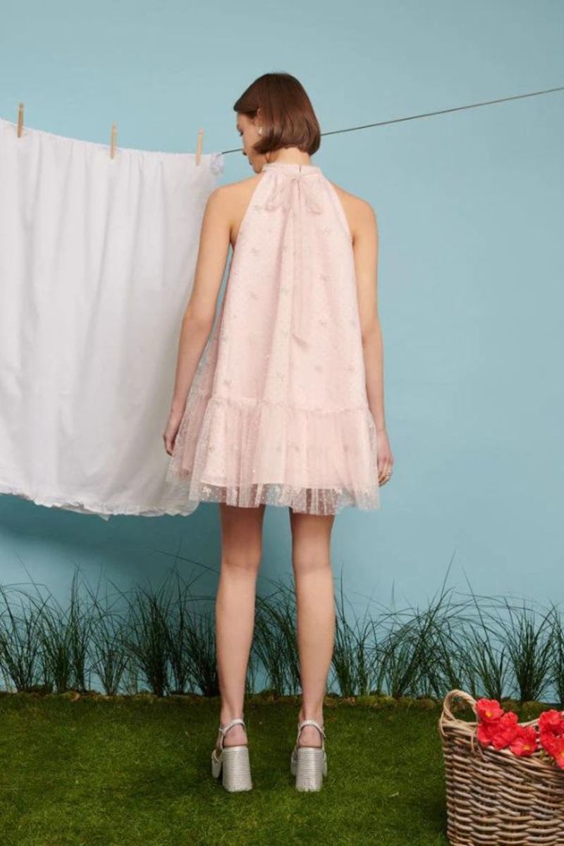 Sister Jane Twirl Embroidered Halter Neck Dress - Baby Pink