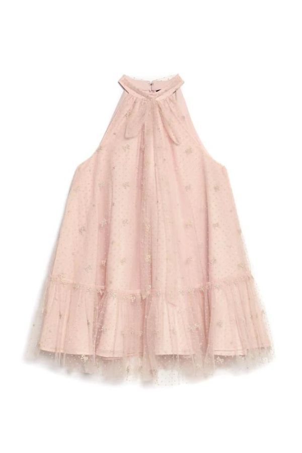 Sister Jane Twirl Embroidered Halter Neck Dress - Baby Pink