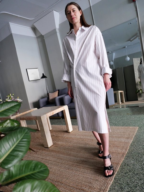 Lemaire PLAYFUL BUTTONED SHIRT DRESS - BROWN MULTI STRIPE Lemaire PLAYFUL BUTTONED SHIRT DRESS - BROWN MULTI STRIPE