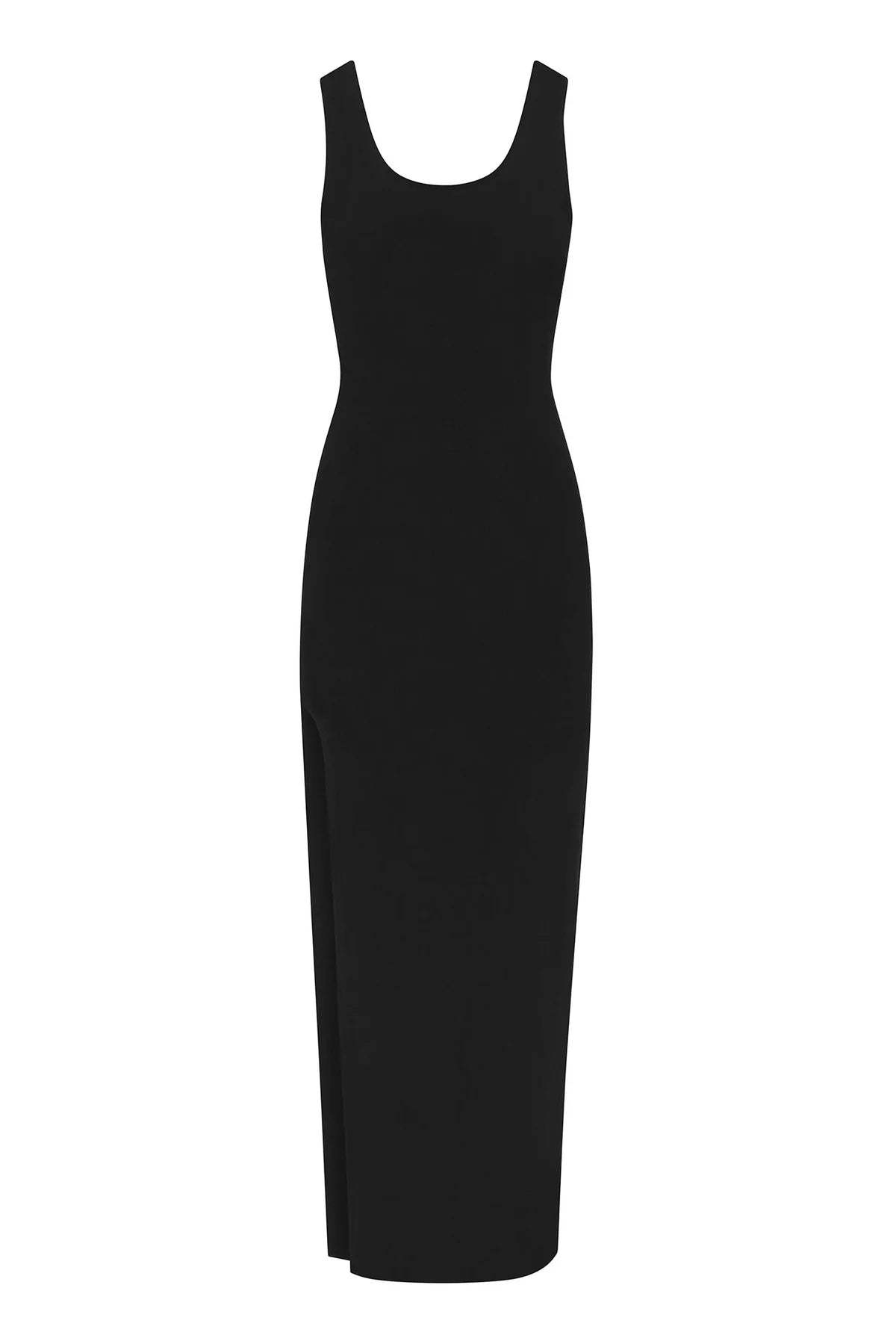 Anemos Stretch Cupro Open Back Maxi Dress With Side Slit - Black |  Garmentory