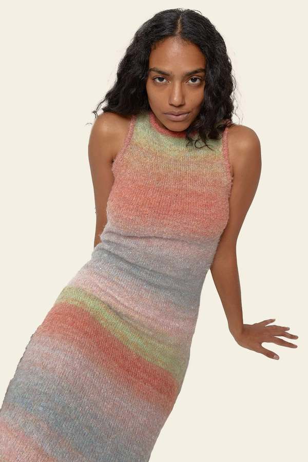 knitted dress purple PRE-ORDER: Violet & Navy Stripe Bodycon Rib-Knit Dress – Terese Sydonna main image 1