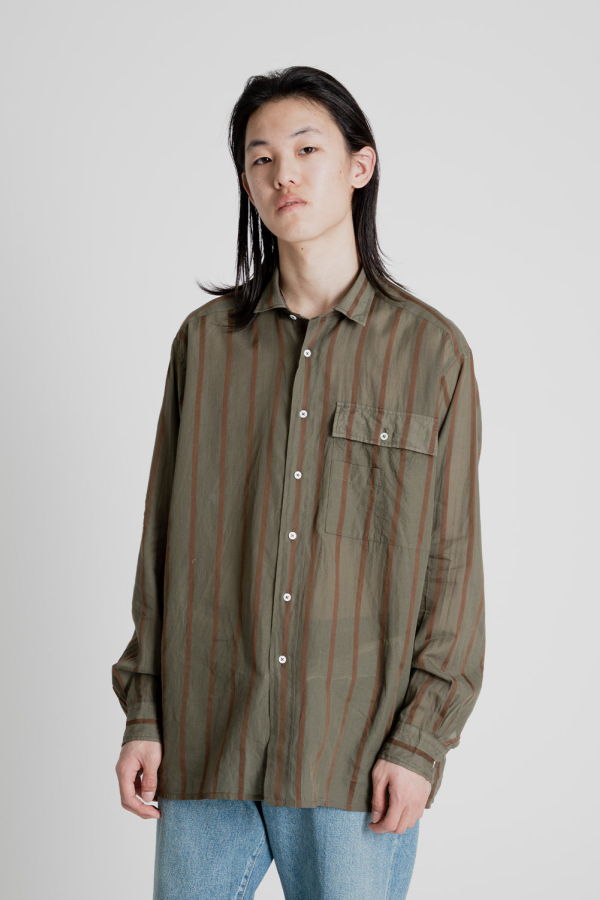 KAPTAIN SUNSHINE Safari Shirt - Olive Stripe