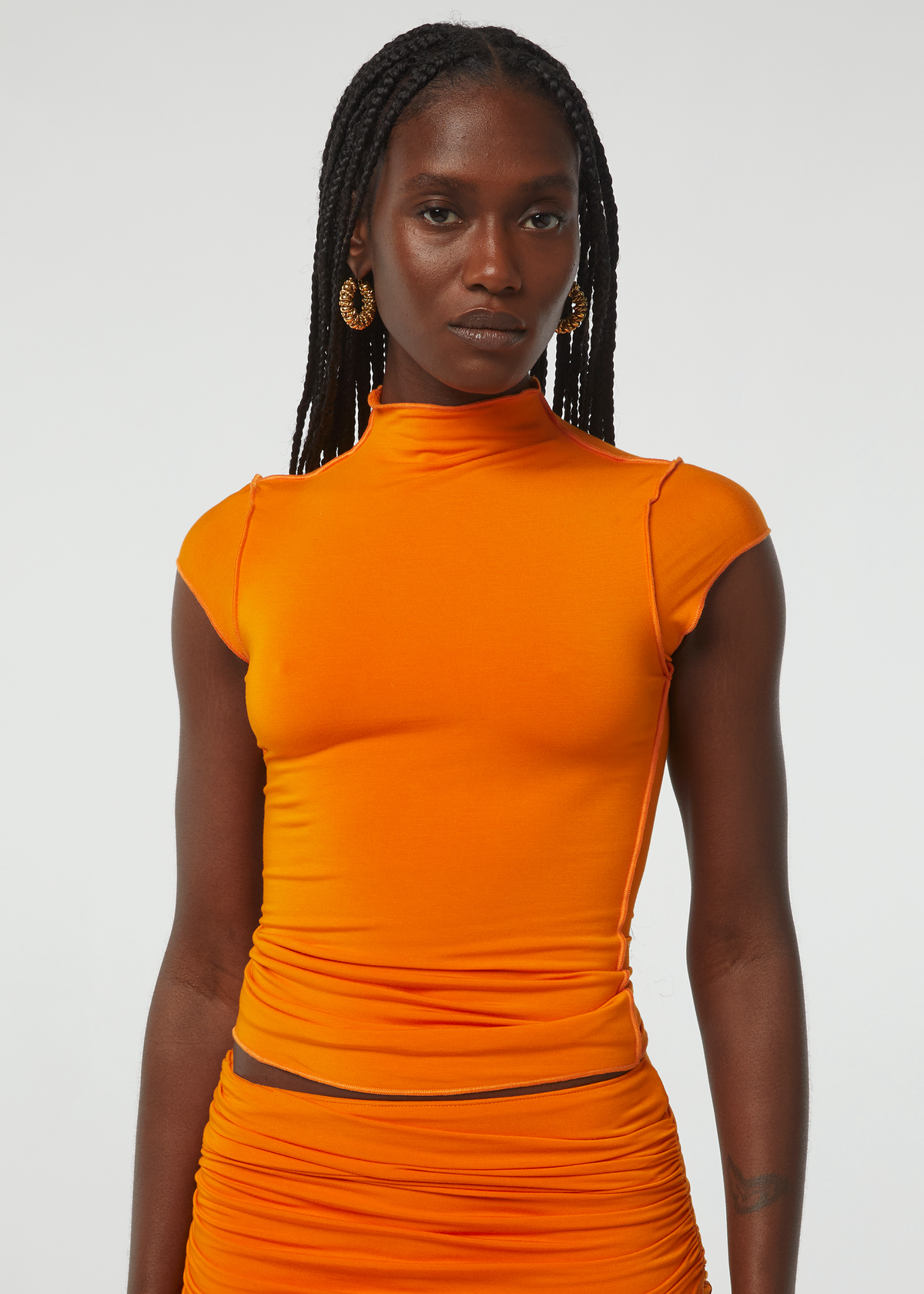 The Line By K Reese Mock Neck Tee - Tangerine | Garmentory