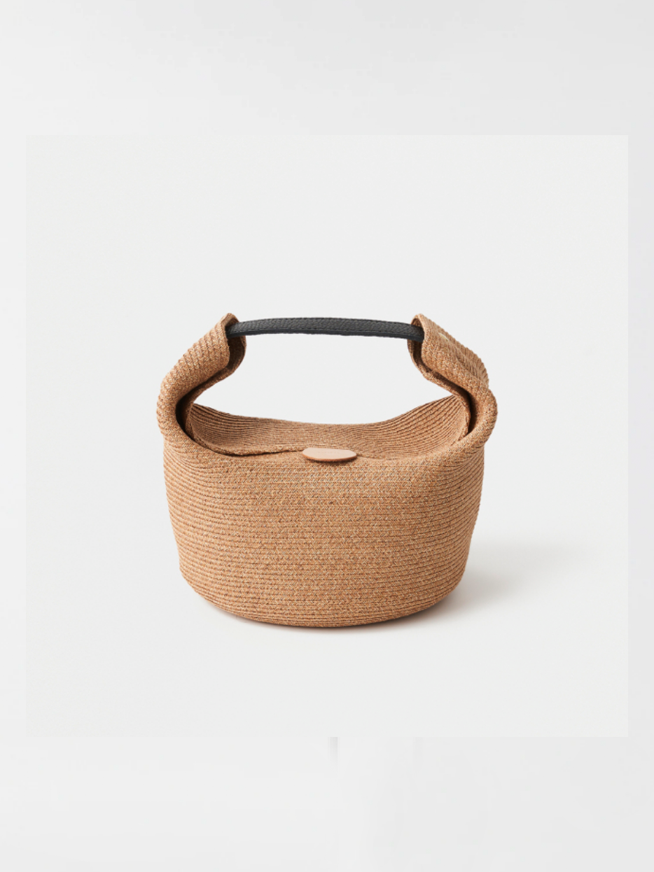 Mature Ha Paper Abaca Braid with Small Black Handle Bag - Bronze Gold ...