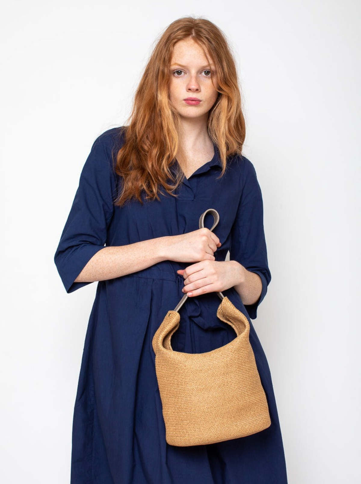 Mature Ha Paper Abaca Braid Tall Shoulder Handle Bag - Bronze Gold ...