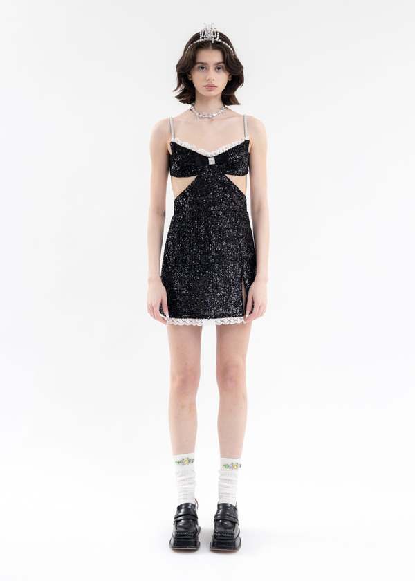 Shushu/Tong Lace Trimmed Cutout Dress - Black | Garmentory Shushu/Tong Lace Trimmed Cutout Dress - Black | Garmentory
