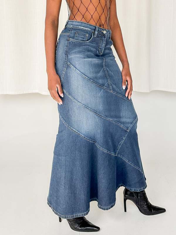 Gradient Mermaid Slit Denim Skirt