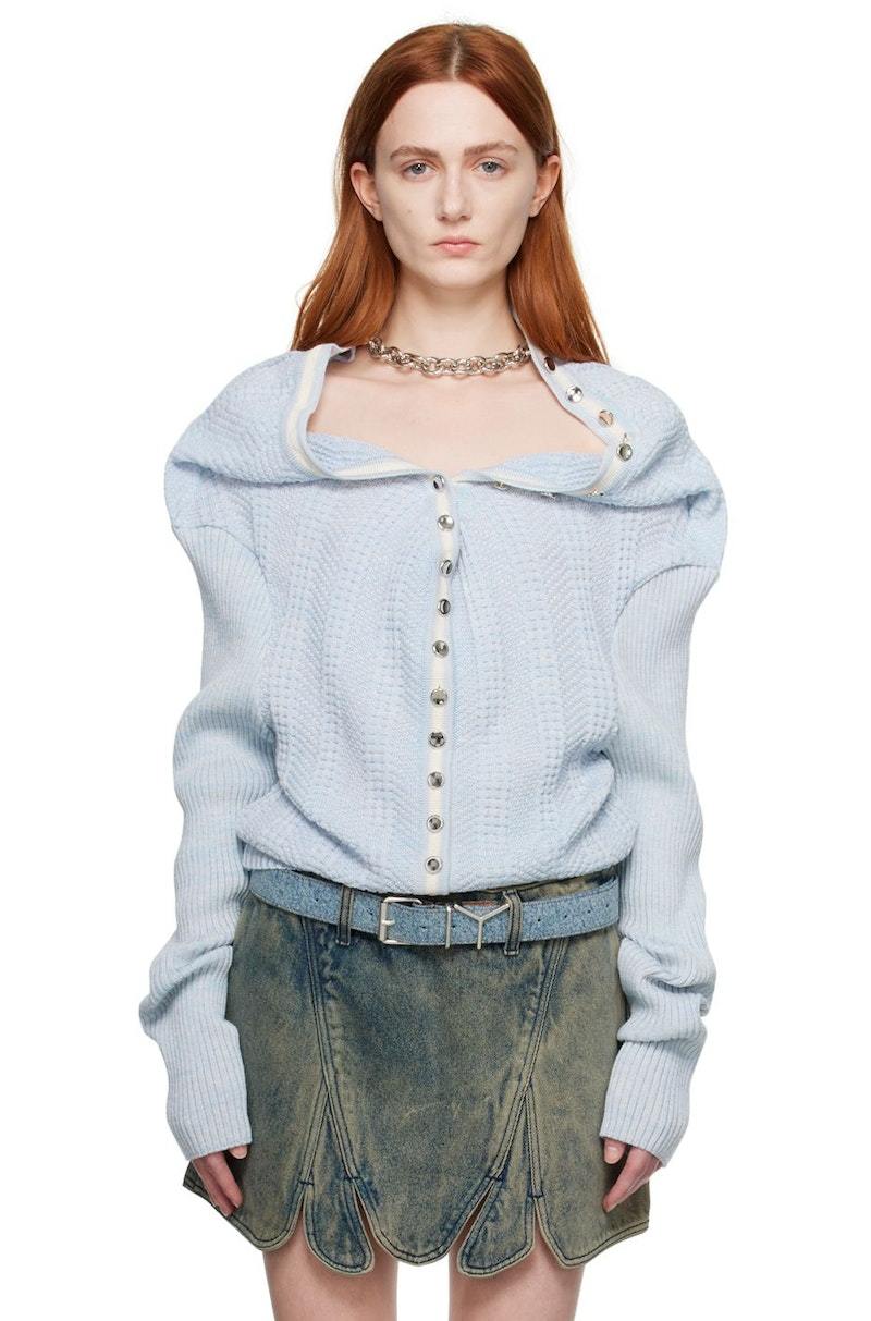 Y/Project Classic Ruffle Necklace Cardigan - Light Blue | Garmentory