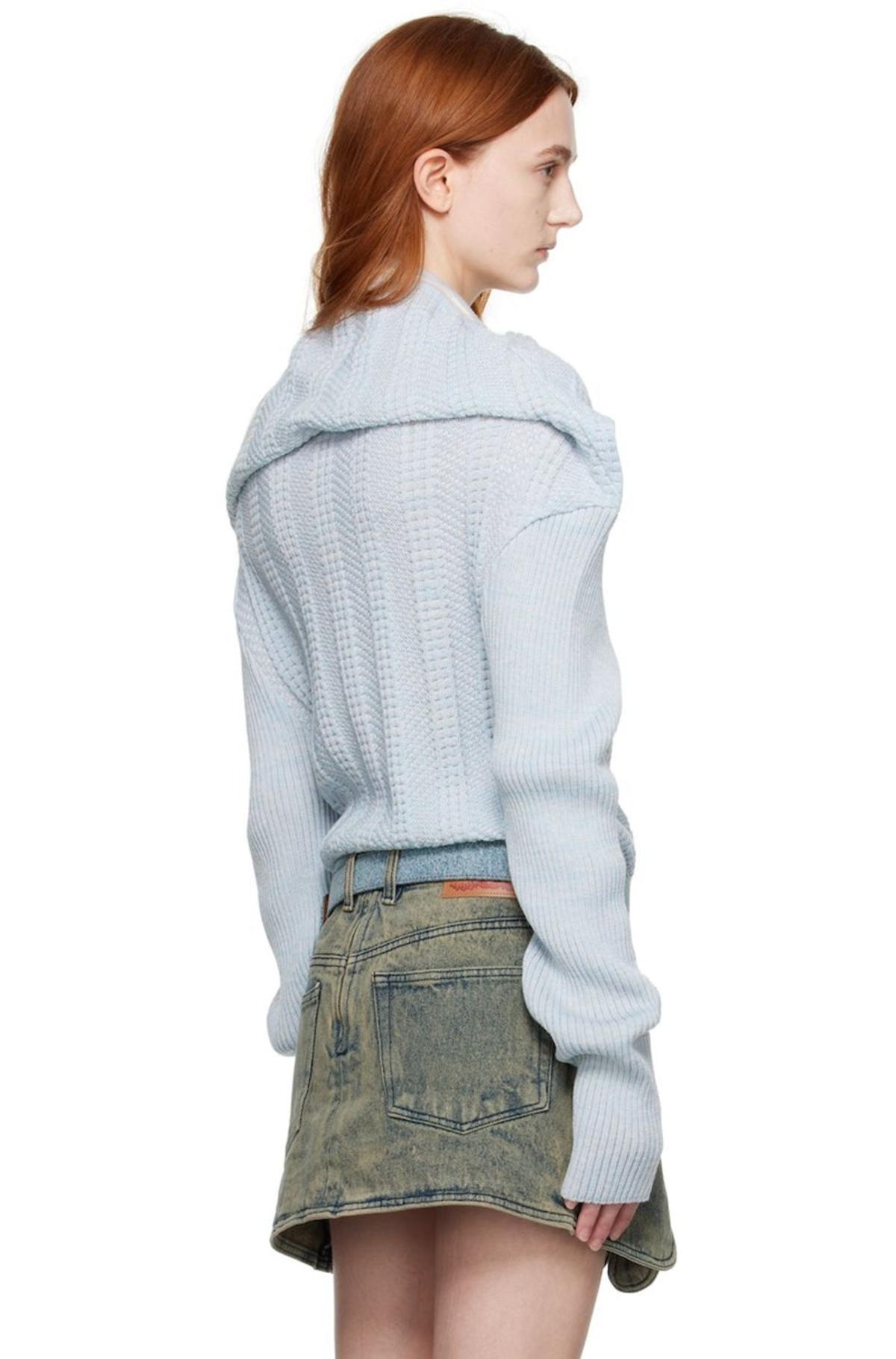 Y/Project Classic Ruffle Necklace Cardigan - Light Blue