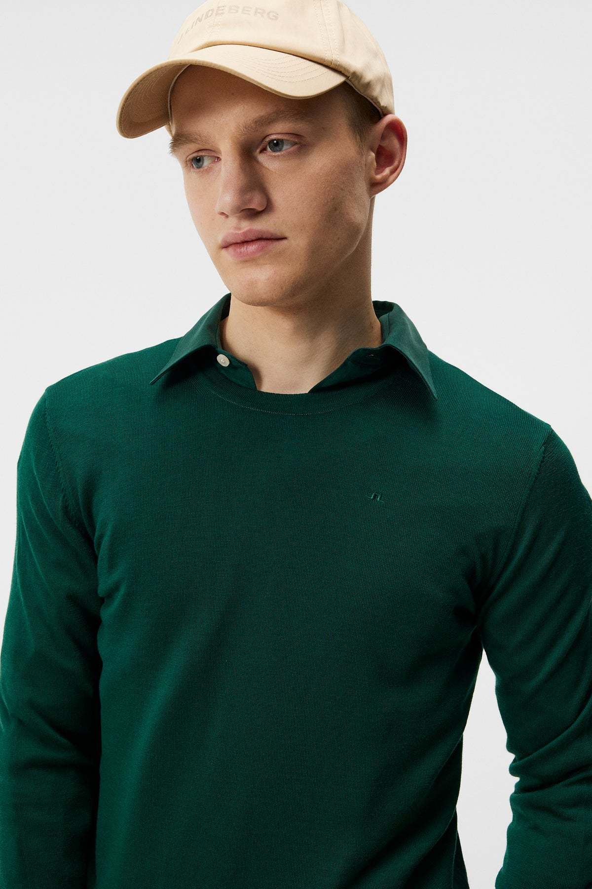 J. Lindeberg Lyle Light Merino Crew Neck Forest Garmentory