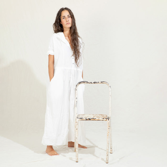 ALBUM DI FAMIGLIＡ HOODED JUMPSUIT Album Di Famiglia Woman Hooded Jumpsuit - Milk White | Garmentory