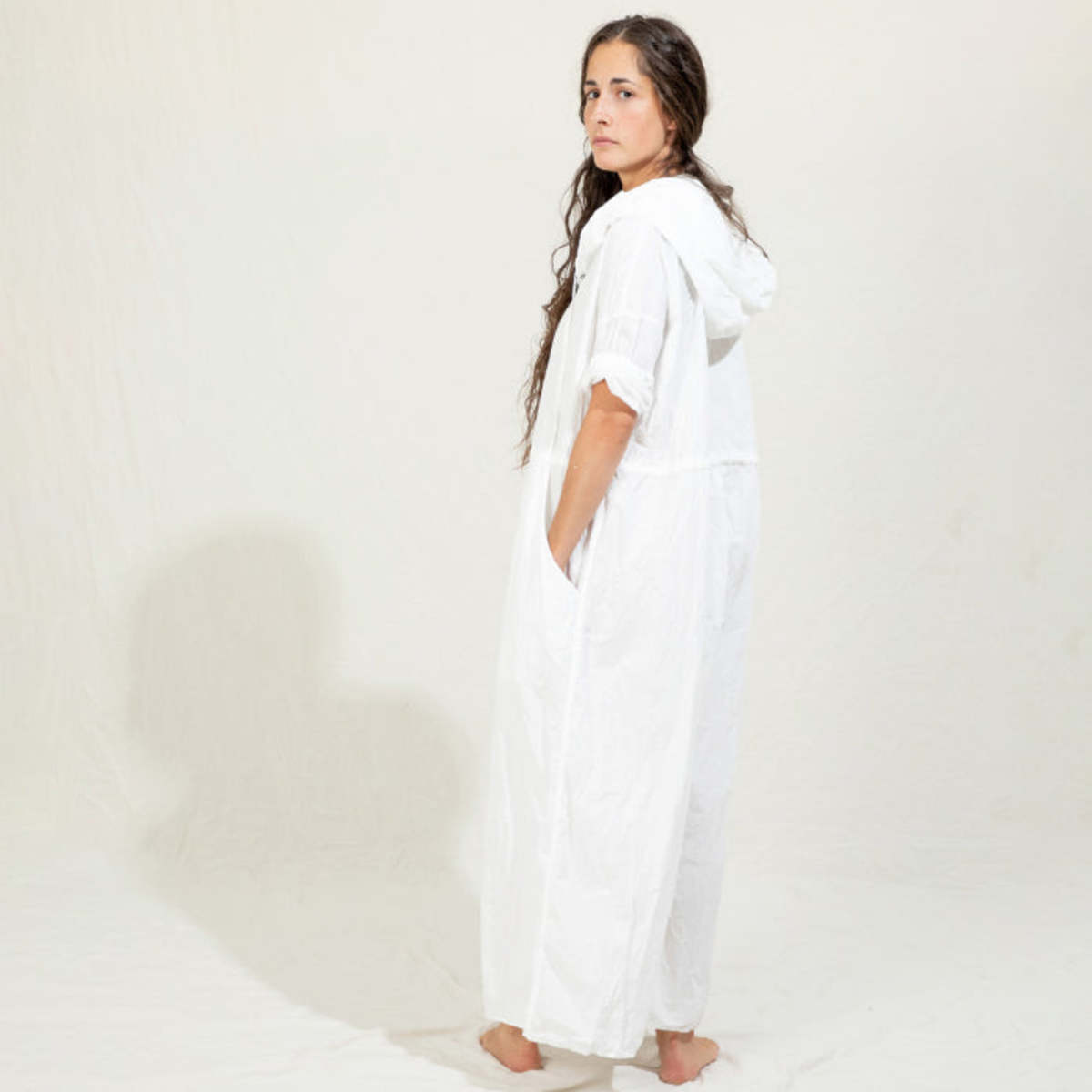 ALBUM DI FAMIGLIＡ HOODED JUMPSUIT Album Di Famiglia Woman Hooded Jumpsuit - Milk White | Garmentory