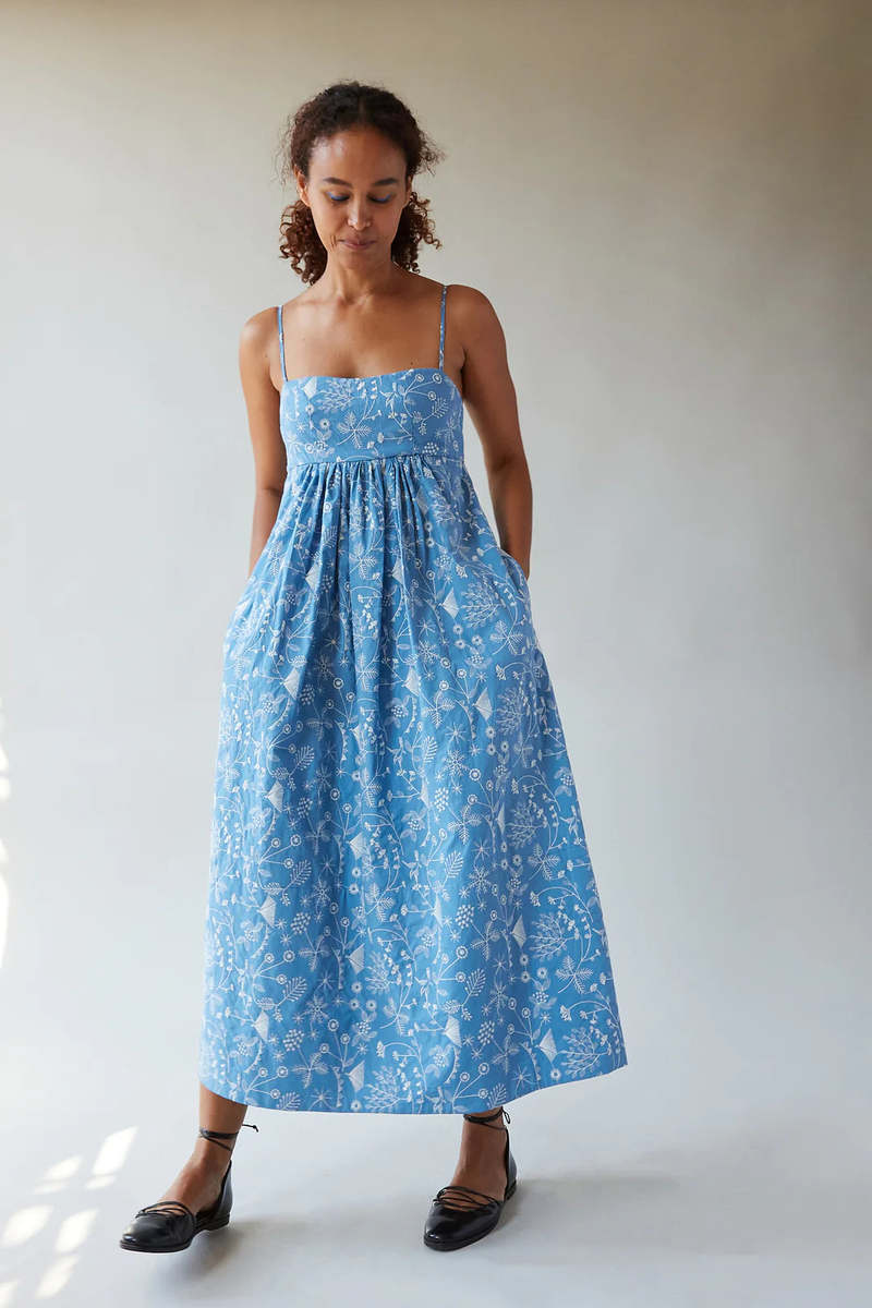 Caron Callahan Sabina Dress - Sky Meadow Embroidery Caron Callahan Sabina Dress - Sky Meadow Embroidery